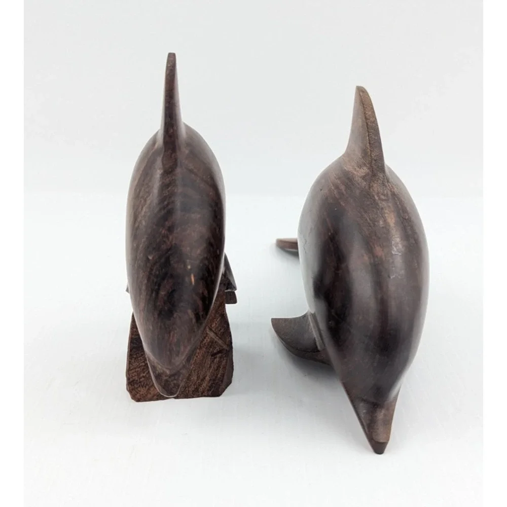 Set 2 Vintage Hand Carved Ironwood Dolphin Sculptures Figures Dolphins 9" and 5" - Picture 3 of 12